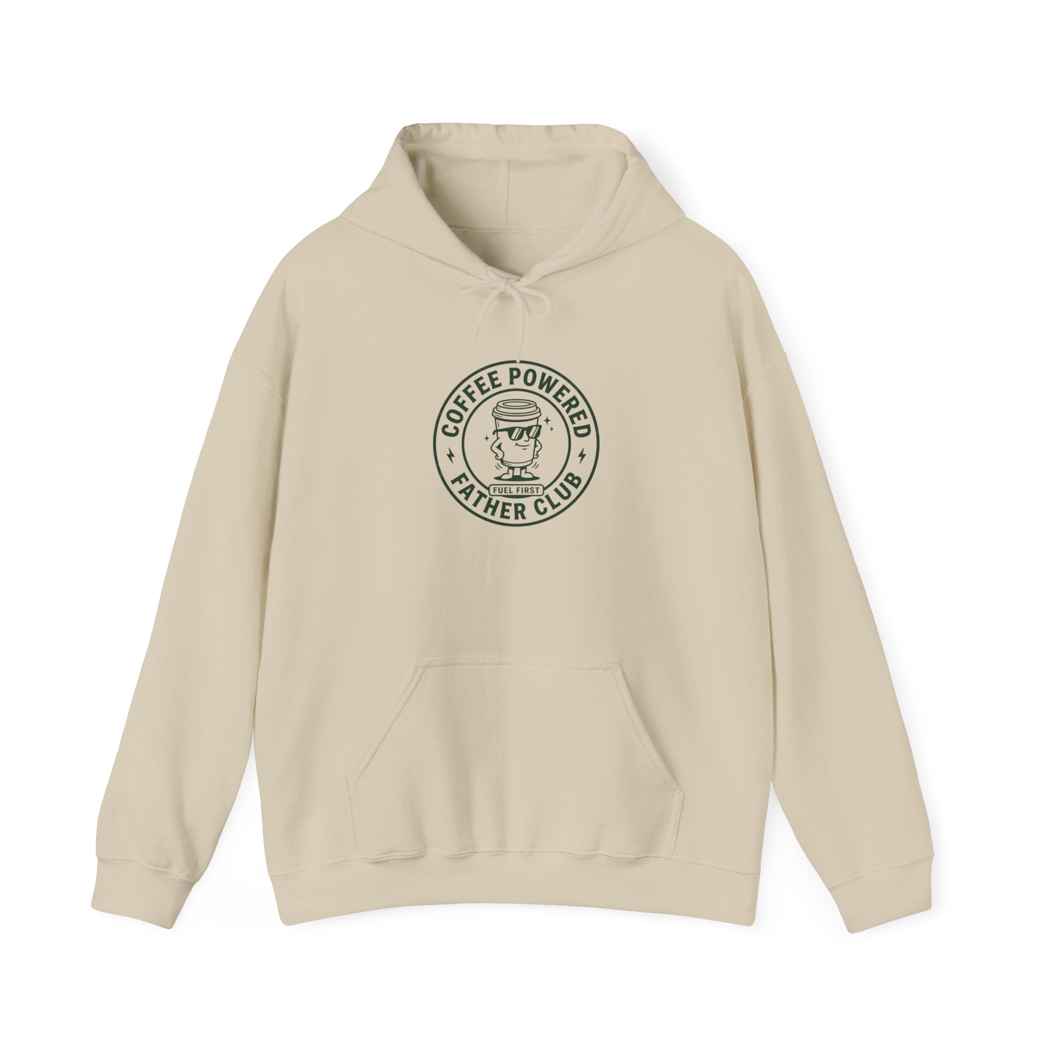 Coffee Powered Father Club Hoodie | Father's Day Dad Humor, Retro Badge