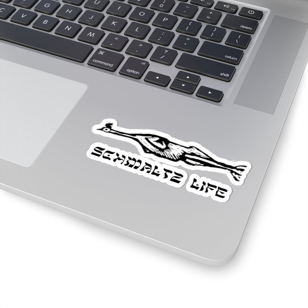 Schmaltz Life Black & White Kiss-Cut Sticker — Retro Chicken Fat Graphic