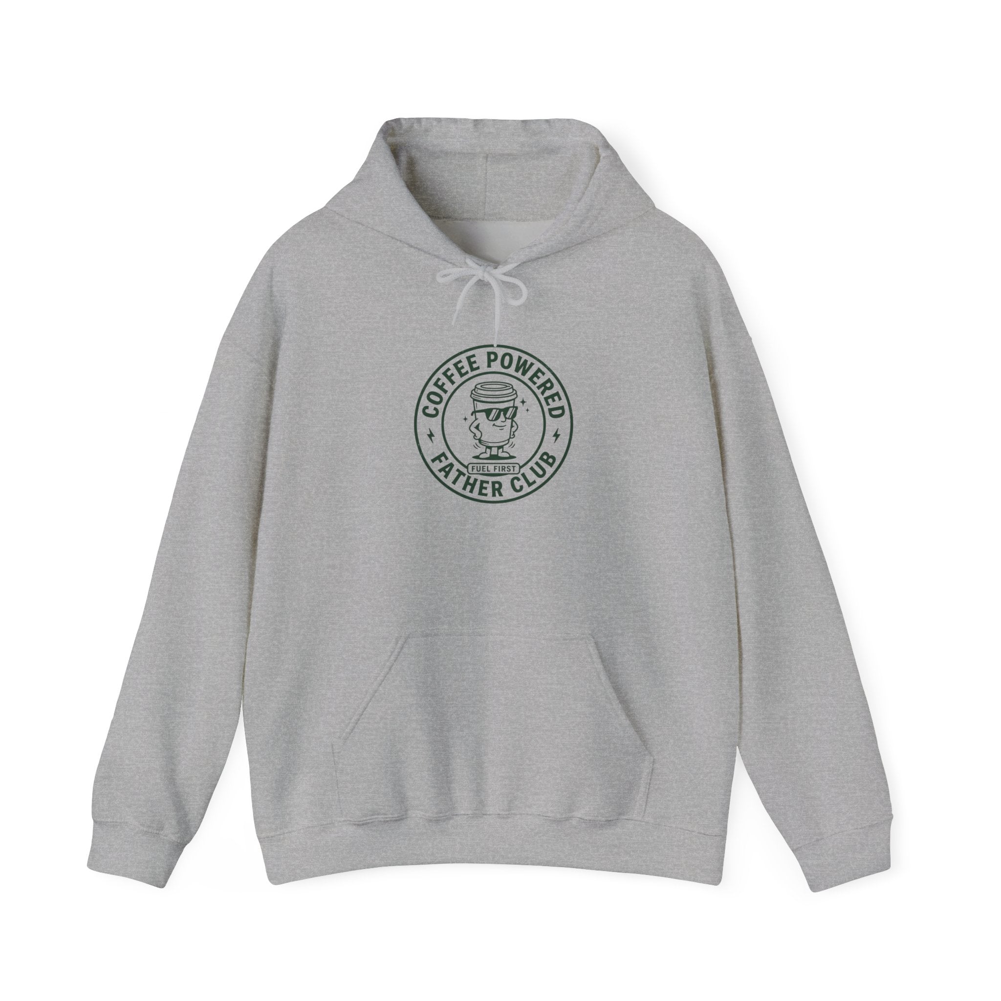 Coffee Powered Father Club Hoodie | Father's Day Dad Humor, Retro Badge