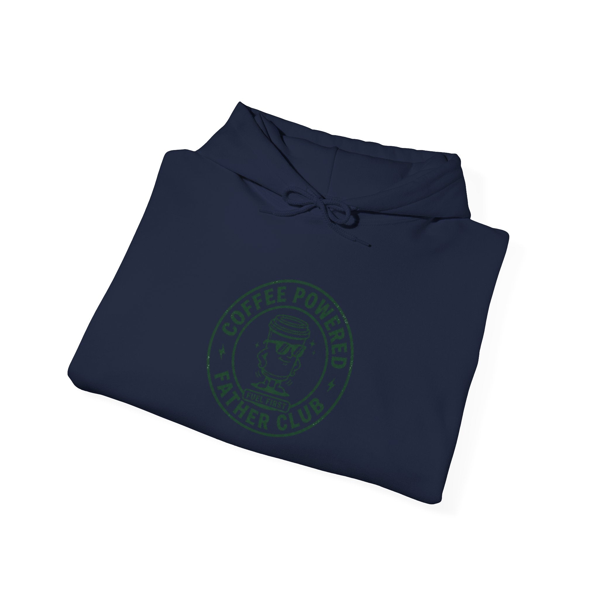 Coffee Powered Father Club Hoodie | Father's Day Dad Humor, Retro Badge