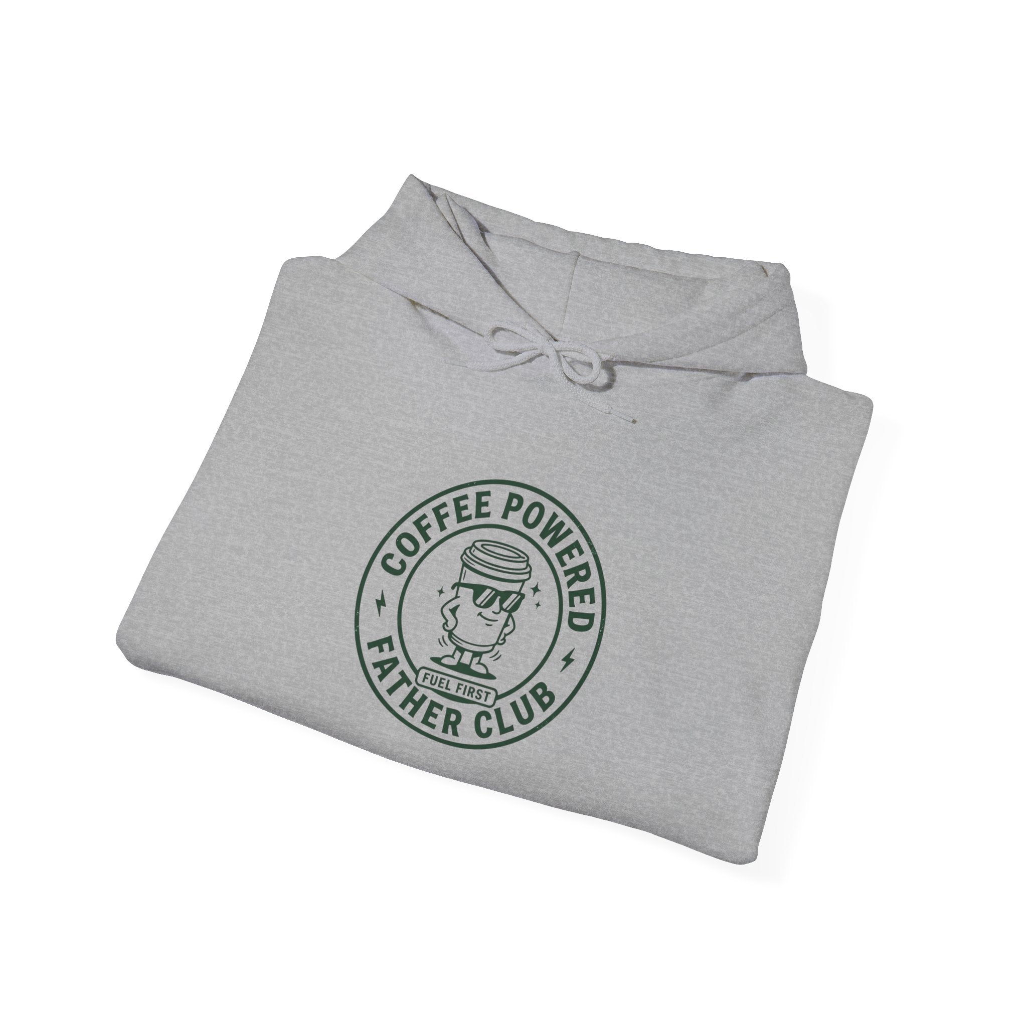 Coffee Powered Father Club Hoodie | Father's Day Dad Humor, Retro Badge