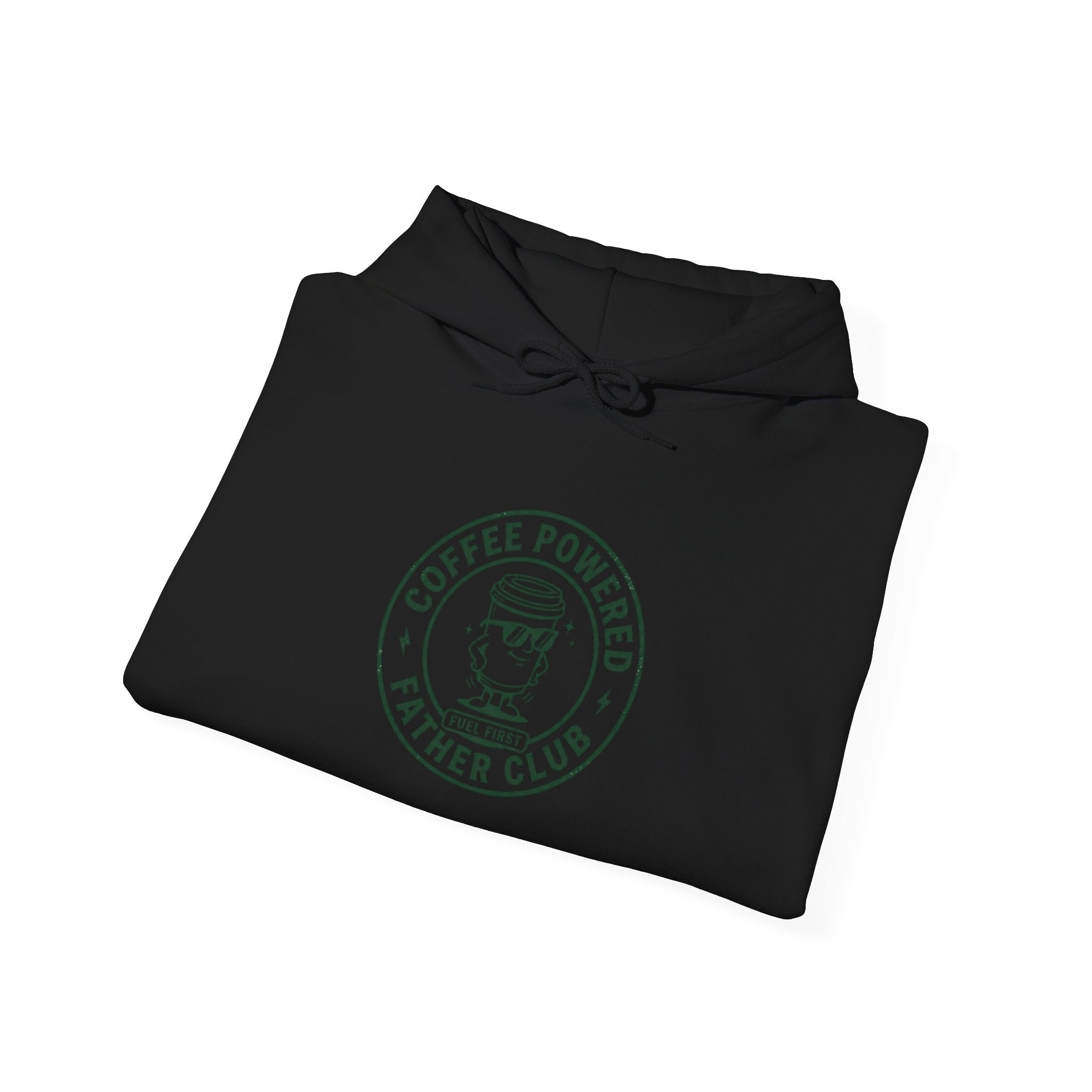 Coffee Powered Father Club Hoodie | Father's Day Dad Humor, Retro Badge