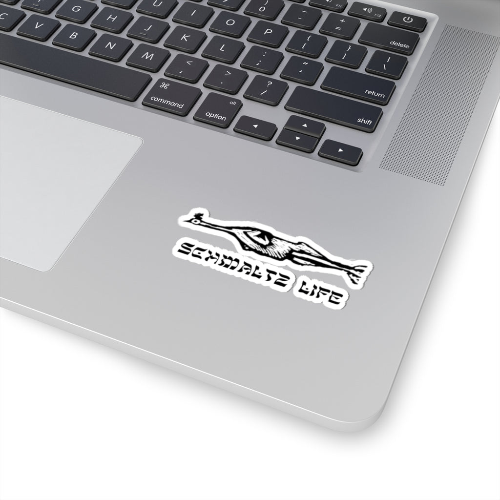Schmaltz Life Black & White Kiss-Cut Sticker — Retro Chicken Fat Graphic