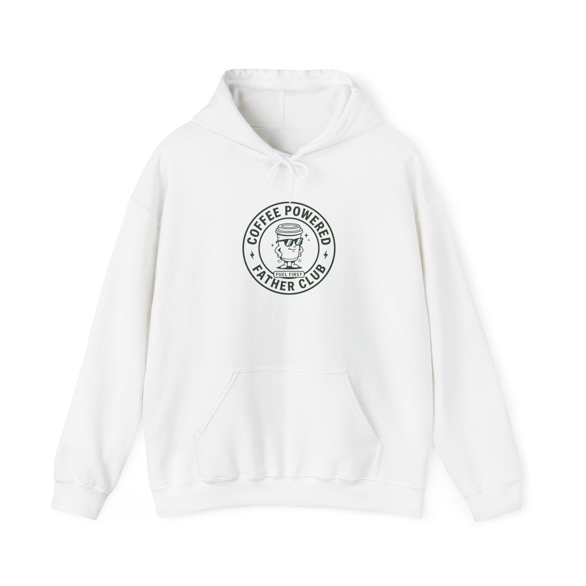 Coffee Powered Father Club Hoodie | Father's Day Dad Humor, Retro Badge