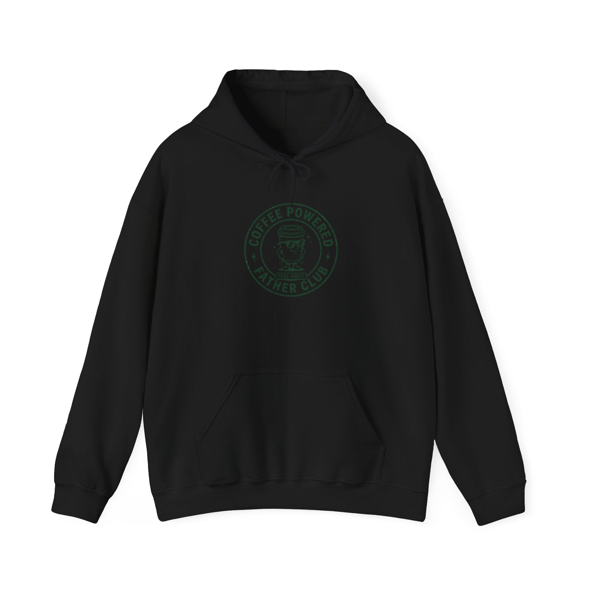 Coffee Powered Father Club Hoodie | Father's Day Dad Humor, Retro Badge